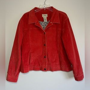 LL Bean. Orange/Red Corduroy Button Down Coat Jacket. Size large.